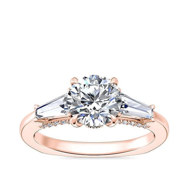 0.90 Carat Excellent Round Cut Real Diamond New Design Three Stone Ring for Wedding Solid 18K Rose Gold Size 11