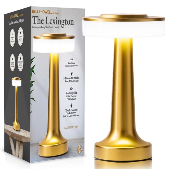 Bell + Howell Lexington Lampe de Table Petite Sans Fil Tactile DEL Rechargeable pour Table de Chevet Bureau Table de Nuit Or