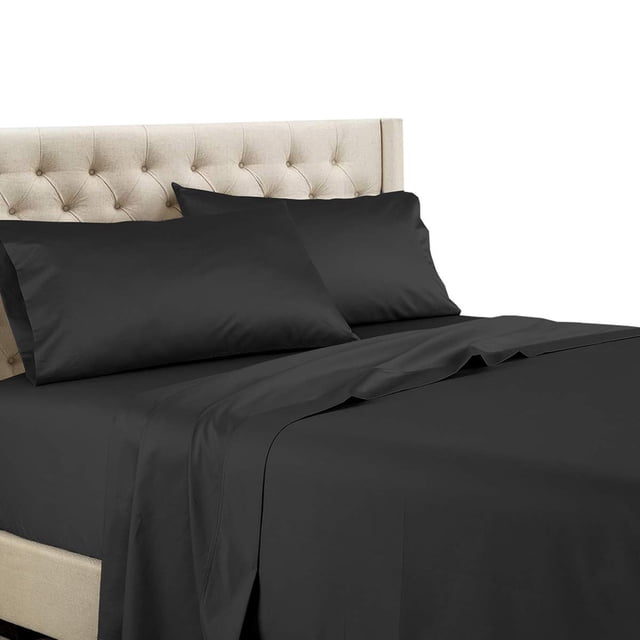 Royal Tradition Solid 600 Thread Count, 100-Percent Cotton Queen Bed Sheets (Black) Breathable, Deep Pocket, 4 Piece Sheet Set