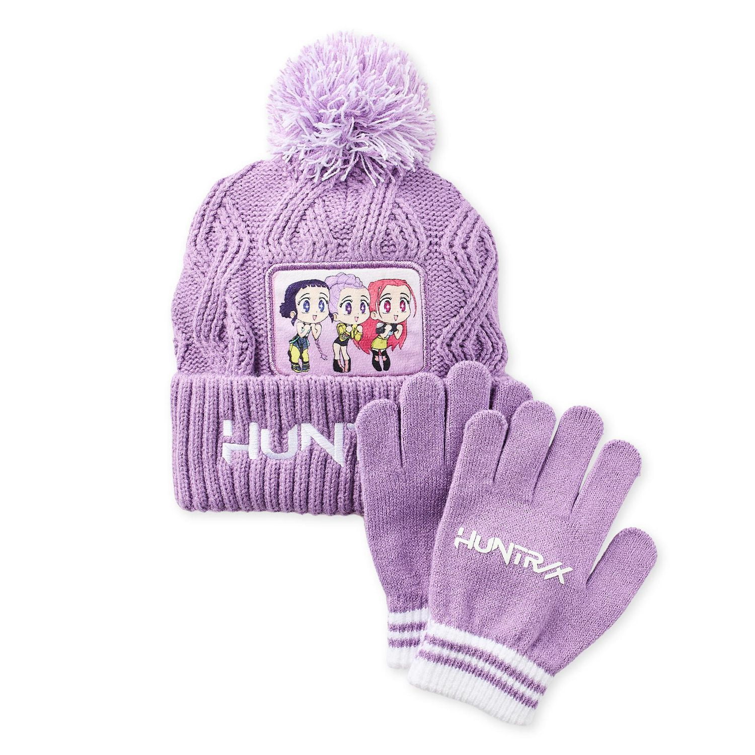 Kpop Demon Hunters Girls' Two Piece Huntrix Beanie and Gloves Set