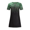 thumbnail image 4 of Robes à Manches Courtes pour Femmes, Teinture sur Nœuds Floral, Col en V, Robe Midi Évasée, Été, Décontractée, Coupe Ample, Robe à Enfiler Longueur Genou, 4 of 6