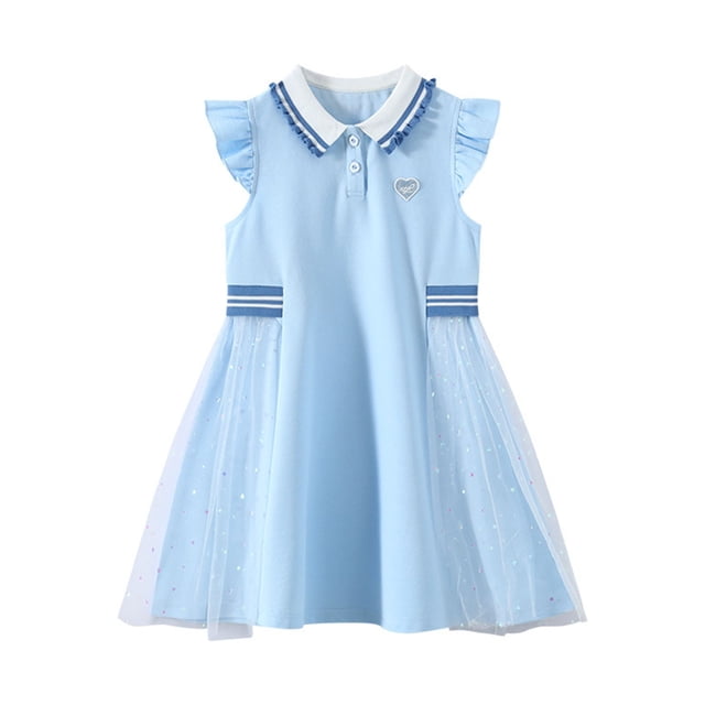 LOVZFMLL Jupe Princesse en Dentelle à Volants à Manches Courtes pour Filles Été Col Rond Broderie Nœud