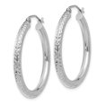 thumbnail image 2 of 14K White Gold Diamond Cut 3mm Round Hoop Earrings, 2 of 3