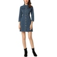 thumbnail image 2 of INSPIRE CHIC Robe en Denim pour Femme Manches 3/4 Boutonnée Mini Robe Chemise en Jean m Bleu Moyen, 2 of 6