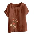 thumbnail image 4 of Pompotops Chemise Ample Décontractée à Manches Courtes et Col Rond pour Femmes, Imprimé Floral, Été, 4 of 5