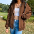 thumbnail image 1 of Veste à Capuche Zippée en Mélange de Coton Uni pour Femme, Mince, Haut Ample pour Femme, Café L, 1 of 7