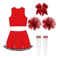 thumbnail image 4 of Aislor Robe de Cheerleading pour Filles Enfants Tenue d'Uniforme de Cheerleader et Couvre-Chef Ensemble de Chaussettes à Pompons Bourgogne Complet 8, 4 of 5