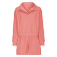 thumbnail image 3 of Timegard 2 Piece Lounge Outfits for Women Lapel V Neck Long Sleeve Tops Drawstring Short Pants Solid Color Sets, 3 of 5