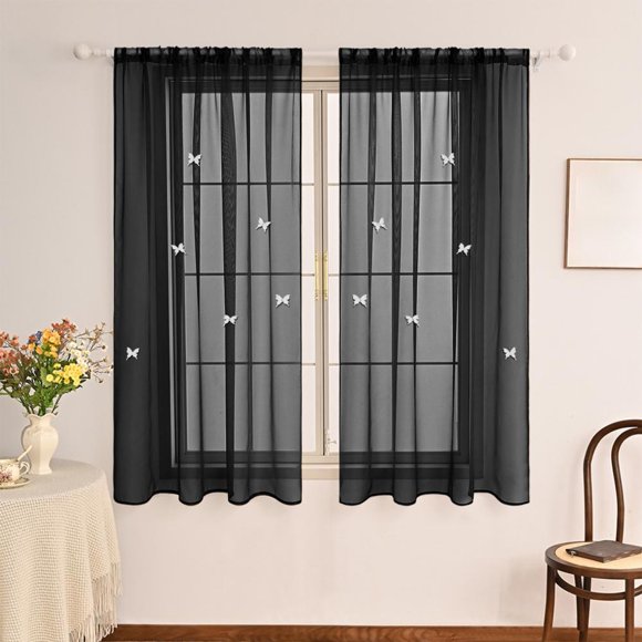 Feltree Double-Layered Sheer Curtains with Stereoscopic Butterfly Brooches for Home Holiday Parties and Everyday Decoration, 39x51 Inches