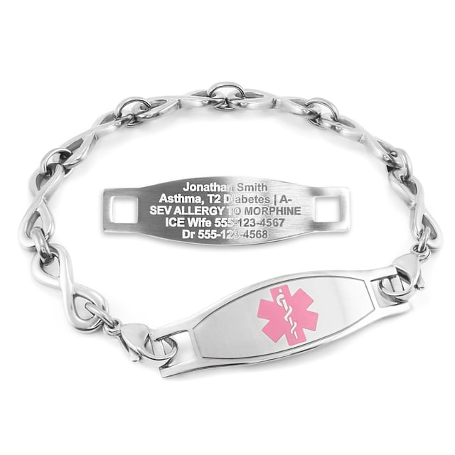 MedicEngraved Bracelet d'Alerte Médicale Personnalisé en Acier Inoxydable - Maillon Infini 6 mm
