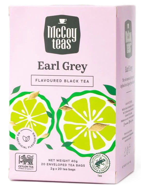 McCoy Teas Earl Grey Tea Individually Wrapped Tea Bags Collection Flavored Black Tea with Premium Tea from Sri Lanka, 20 Tea Bags