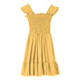 thumbnail image 4 of LUOGENLI Robe Filles Robes d'Été Smockées Sans Manches avec Poches Robe pour Filles Robe Crayon Midi Jaune 11-12 Ans, 4 of 5