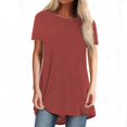 thumbnail image 1 of JIRNDf Chemises pour Femmes Hauts Tendance Été Mode Grande Taille Col Rond Manches Courtes Longues Tuniques pour Femmes Blouse Décontractée Bourgogne TG, 1 of 9