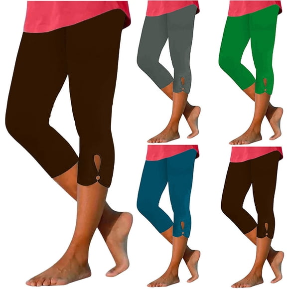 Fartey Leggings Capri pour Femmes Taille Haute Pantalons Capri de Yoga Pantalons Extensibles de Détente Leggings Capri de Couleur Unie Pantalons d'Entraînement de Plage Gris Foncé m