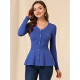 thumbnail image 3 of INSPIRE CHIC Women's V Neck Long Sleeve Ribbed Pullover Knitted Peplum Top, 3 of 6