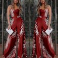 thumbnail image 2 of B91xZ Combinaison Large pour Femmes Bretelles Spaghetti Réglables Salopettes Longues Pantalon Harem avec Poches, Rouge S, 2 of 5