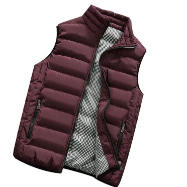 XZNGL Men Autumn Winter Coat Padded Cotton Vest Warm Hooded Thick Vest Tops Jacket