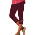 thumbnail image 2 of FNFYFH Clearance Womens 2 Pack Yoga Capri Pants Solid Color Leggings Set,Wine, 2 of 5