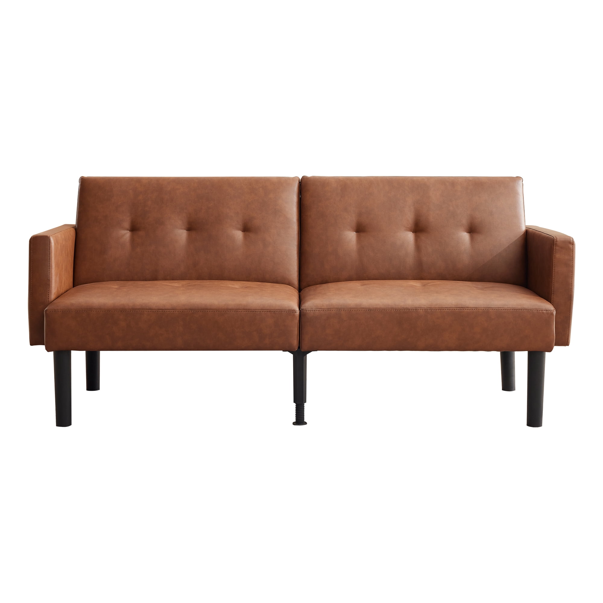 Convertible Futon Sofa Bed - Modern PU Leather Loveseat with Adjustable Backrest, Sturdy Wood Legs, 700lbs Capacity, Space-Saving Sleeper for Living Room or Apartment, Easy to Clean - PU Brown