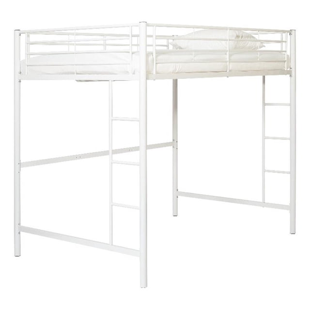 Pemberly Row Lit Mezzanine Double en Métal avec 2 Échelles Intégrées, Blanc