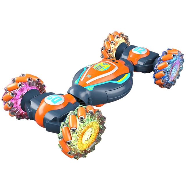 SIYTUAU 2.4G Double Remote Control Stunt Car With Twisting Lights Orange Abs Plastic Birthday Gift For Children Rc Car Orange