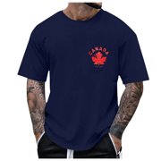 Ediodpoh Men's Summer Fashion Canada National Day Partial Printed T Shirt Mens Tops Dark Blue_002 XXL