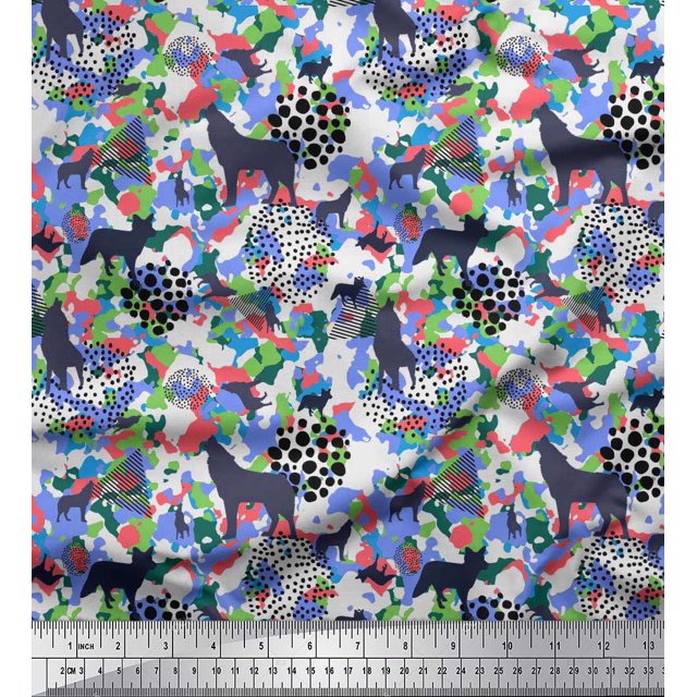 Soimoi Modal Satin Fabric Dot,Camouflage Texture & Wolf Animal Printed Fabric 1 Yard 42 Inch Wide