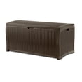 thumbnail image 1 of Suncast 73 gal. Outdoor Resin Wicker Deck Box – Pad-Lockable Storage Chest, Java, 1 of 9