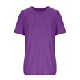 thumbnail image 4 of Penkiiy Hauts d'Été à Manches Courtes pour Femmes Col Rond Plissé Chic Décontracté T-Shirts Basiques Blouses de Travail 2TG Violet, 4 of 9
