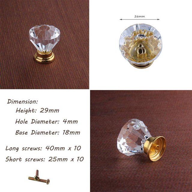 20 Pcs Poignée de Porte en Verre Cristal Tiroir Armoire Meuble Cuisine Poignée Diamant Table de Toilette Bouton