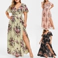 thumbnail image 1 of CEHVOM Robe Maxi Portefeuille pour Femmes Grande Taille, Manches Courtes Volantées Taille Empire Fendue Ligne A Boho Décontractée, Robes Maxi d'Été pour Cocktail et Mariage, 1 of 7