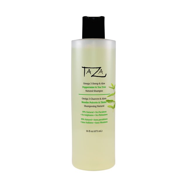 Shampooing Botanique Premium Taza Naturel à l'Oméga-3 au Chanvre et à l'Aloès, à la Menthe Poivrée et à l'Arbre à Thé