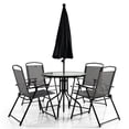 thumbnail image 4 of Gymax 6PCS Patio Garden Dining Set w/ Round Table & 4 Folding Chairs & Tiltable Umbrella, 4 of 8