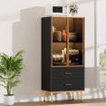thumbnail image 3 of Armoire de Garde-Manger Cannelée avec Porte en Verre et 2 Tiroirs, Armoire de Rangement pour Garde-Manger de Cuisine avec Tablettes Ajustables, Buffet d'Exposition Moderne pour Cuisine, 3 of 8