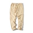 thumbnail image 1 of FcBaudy Full Length Pants Men's Cotton Drawstring Casual Solid Color Washed Straight Leg Cropped Pants Outdoor Pants Mens Cotton Pants, 1 of 6