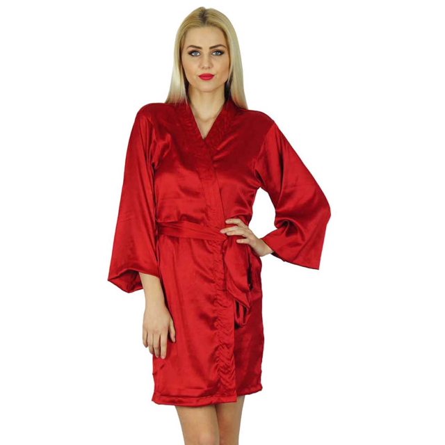 Bimba Robe Courte en Satin pour Femmes Préparation Demoiselle d'Honneur Kimono Manches Couverture