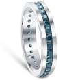thumbnail image 2 of 1 1/5ct Blue Round Diamond Channel Set Eternity Ring 14K White Gold Heat Treated, 2 of 3