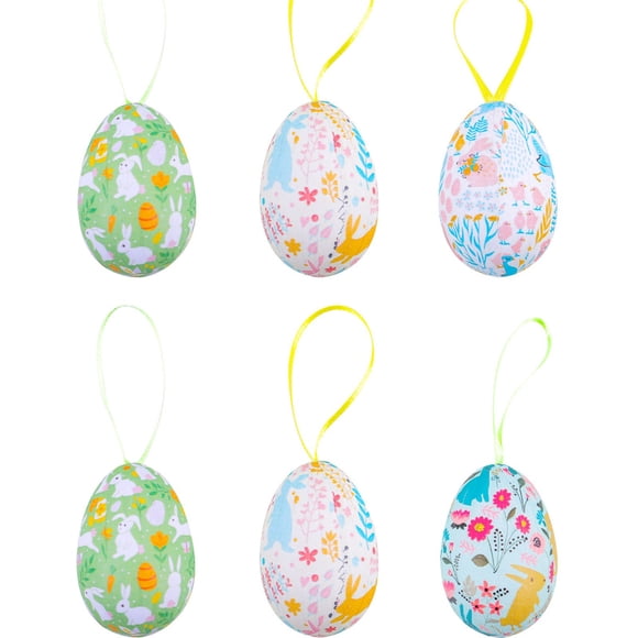 Décorations Suspendues d'Oeufs de Pâques Vertes 6 Pcs en Matériau Plastique, Peinture Bricolage et Design Léger pour la Maison, le Jardin, les Fêtes et la Décoration de Pâques, Taille Unique