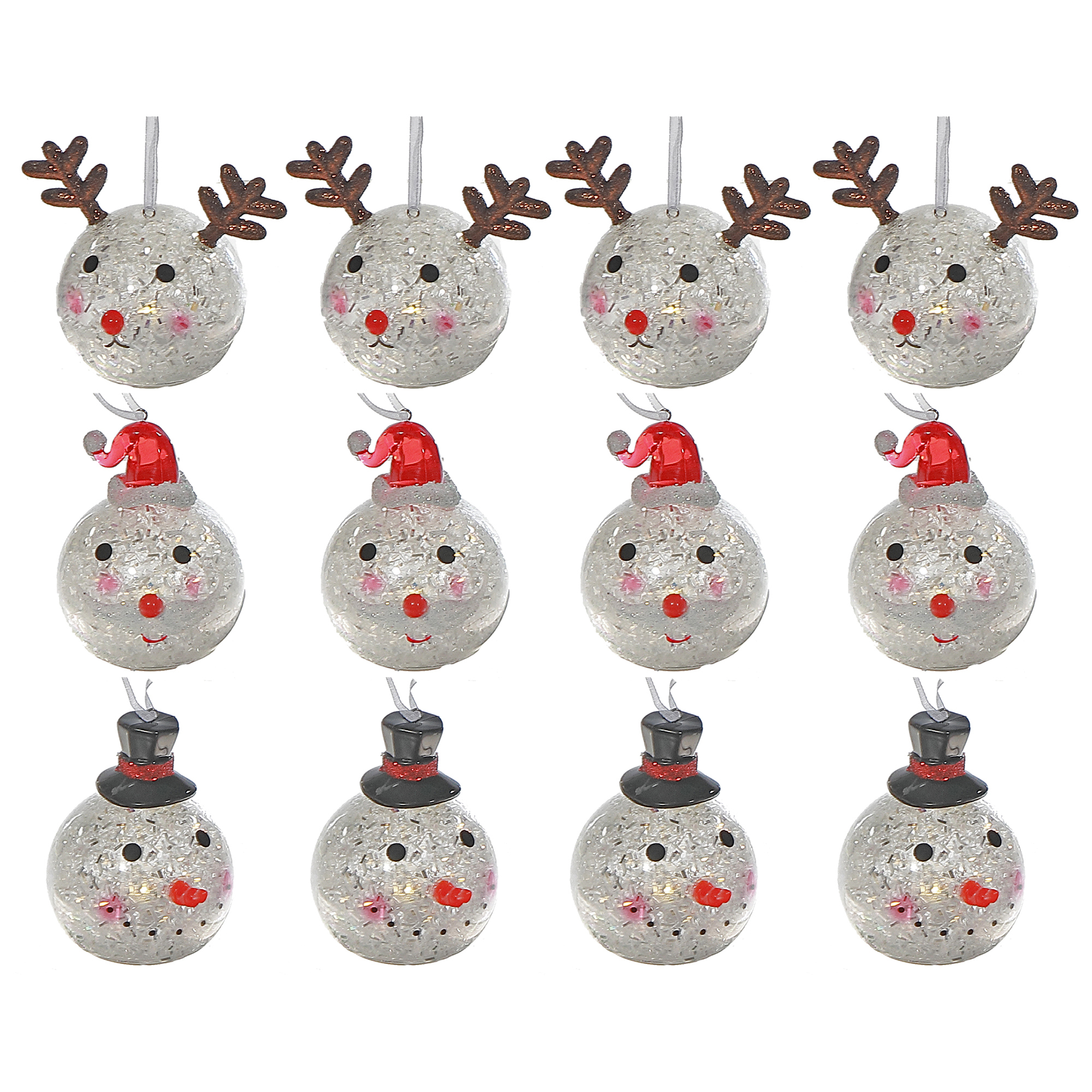 Led Round Face Ornaments (Asstd) (12/Disp) - Set of 12