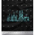 thumbnail image 1 of Soimoi Black polyester Crepe Fabric Dot & Sketch Monuments Architectural Print Sewing Fabric Yard 42 Inch Wide, 1 of 3