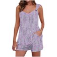 thumbnail image 1 of Yuyuzo Womens Lounge Sets Two Piece Square Neck Tank Tops Wide Leg Shorts with Pockets Matching Outfits, 1 of 7