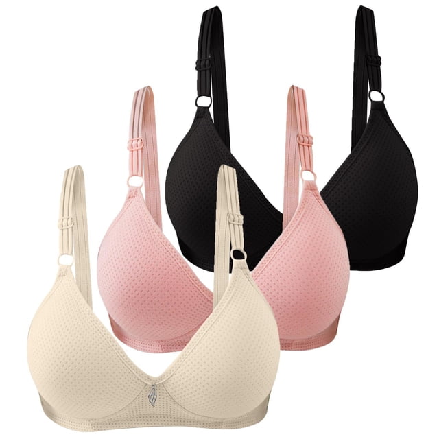 Kcodviy 3Pc Women's Solid Color Bra for Women Pack Cup Gathered Breathable Side Sports Bra Women Fold Adjustable Shoulder Strap Running one Shoulder Sports Bra Large Bra