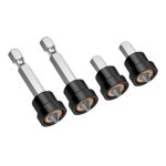 4-Piece Plasterboard Positioning Screwdriver Bit Set for Drywall Installation – 25mm & 50mm Cross-Point Metal Bits, Anti-Rust Black-Coated, for Electric and Cordless Drills