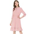 thumbnail image 2 of INSPIRE CHIC Robe A-Line en Mousseline Smockée pour Femmes à Ourlet Volanté Superposé, Manches 3/4, S Rose, 2 of 6