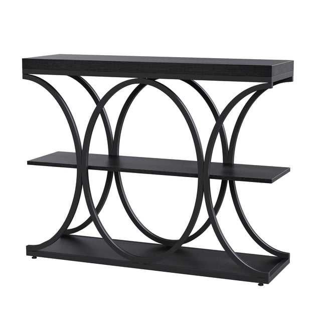 GloryStar 3-Tier Entryway Table, Modern Narrow Console with Open Shelves and Geometric Metal Legs for Living Room