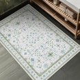 thumbnail image 1 of Washable Boho Bathroom Rug 2x3 - Small Throw Area Rugs for Powder Room, Laundry, Kitchen, Blue and Green Oushak Modern Eclectic Geometric Floral Pastel Decor, Low Pile Non-Slip Stain Resistant, 1 of 8