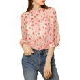 thumbnail image 3 of INSPIRE CHIC Women's 3/4 Sleeves Ruffle Mock Neck Sheer Lace Top, 3 of 7