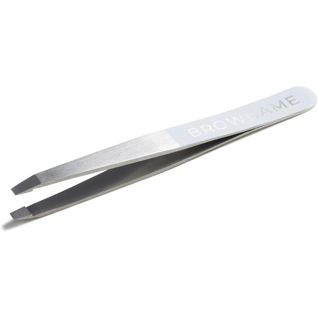 Browgame Original Slanted Tweezer - Precise, Extra Sharp Plucking Tool For Easy, Painless Hair Removal - Easy Grip For Meticulous Shaping - Stainless Steel Design For Sensitive Skin - White - 1 Pc