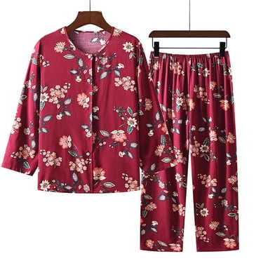 tumgatte Women's Summer Two Piece Set Long Sleeve Round Neck Pajama Set Printed Tops Pants Set Deals of the Week Clearance Christmas