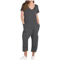 thumbnail image 1 of Yuyuzo Jumpsuits for Women Short Sleeve V Neck Rompers Wide Leg Cropped Pants Overalls with Pockets, 1 of 7